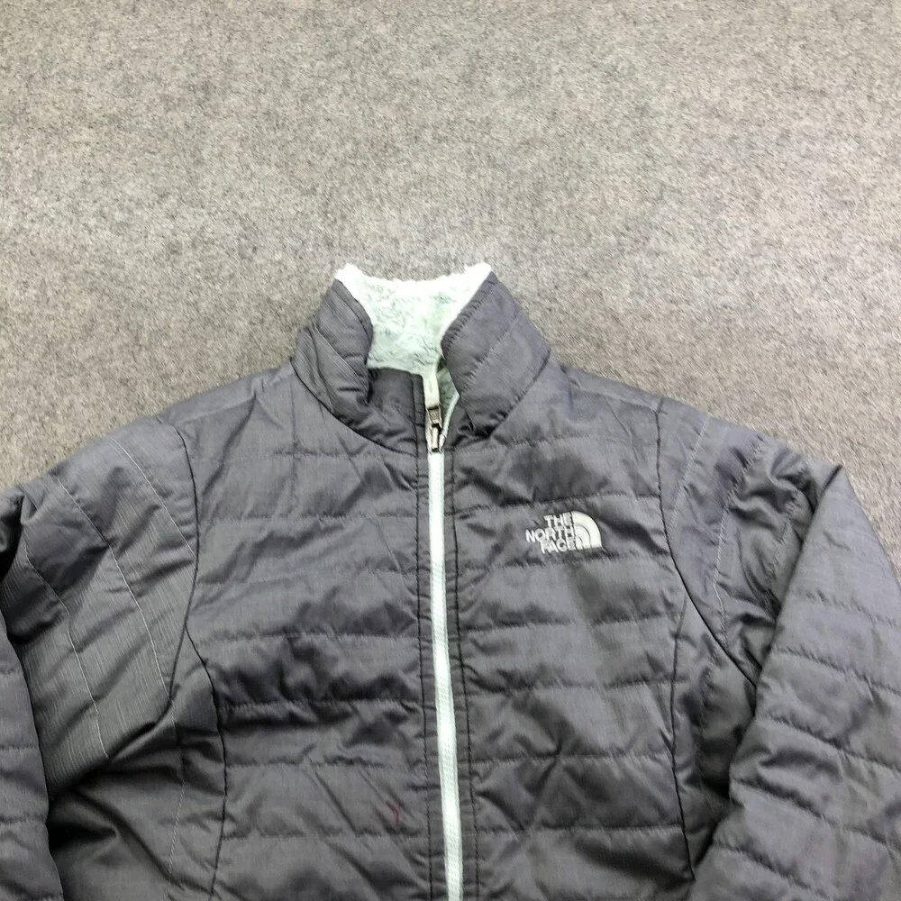The North Face Jacket Girls Large 14/16 Gray Reversible Mossbud Fleece Puffer